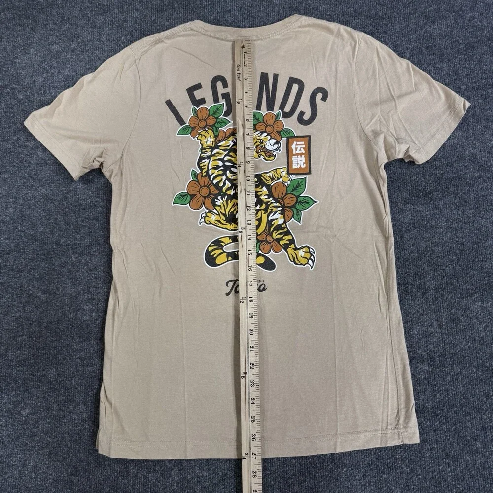 Lane Seven Mens Medium Tokyo Legends Tiger Graphic Tee Tan Japanese Floral Tee